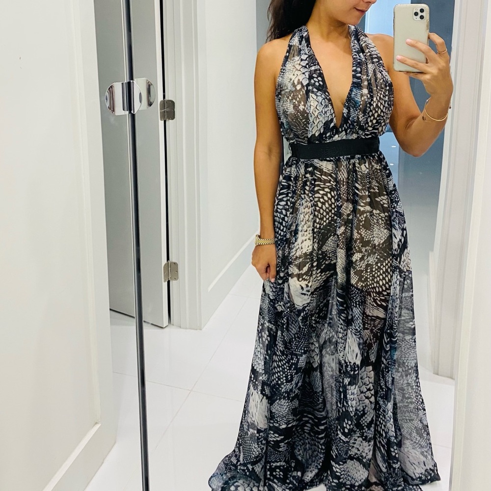 Black and grey snake print maxi dress